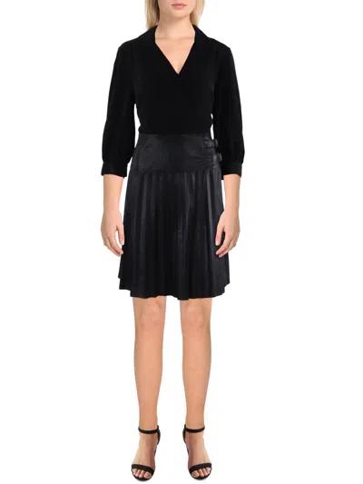 Karl Lagerfeld Womens Faux Leather Shutter Pleat Mini Dress In Black
