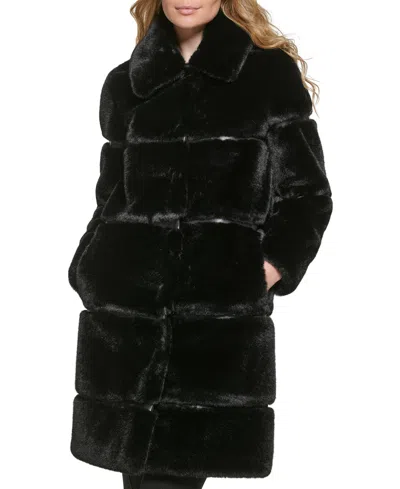 Karl Lagerfeld Womens Faux-leather Trim Faux-fur Coat In Black