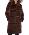 Karl Lagerfeld Womens Faux-leather Trim Faux-fur Coat In Brown