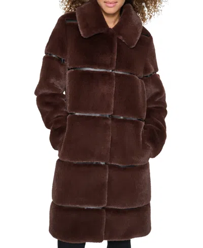 Karl Lagerfeld Womens Faux-leather Trim Faux-fur Coat In Brown