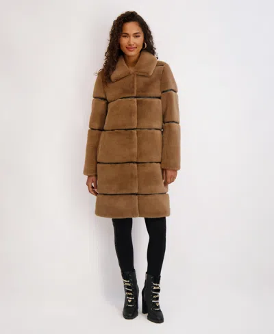 Karl Lagerfeld Womens Faux-leather Trim Faux-fur Coat In Brown