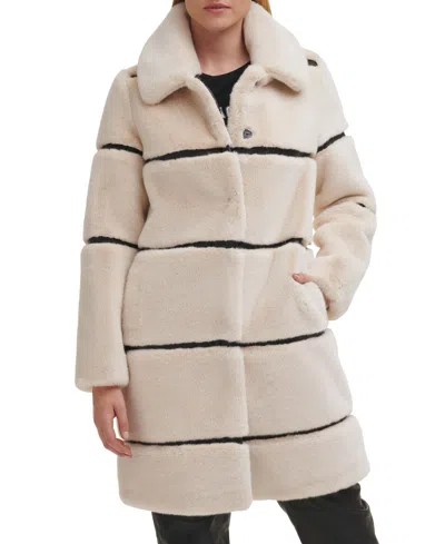 Karl Lagerfeld Womens Faux-leather Trim Faux-fur Coat In Oyster