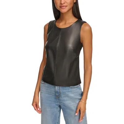 Karl Lagerfeld Womens Faux Leather Trim Tank Top In Black