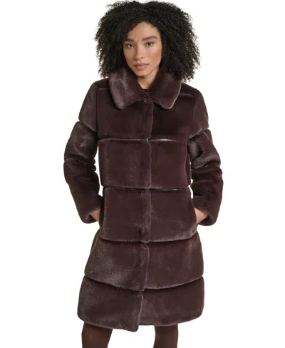 Karl Lagerfeld Womens Faux-leather Trim Faux-fur Coat In Java