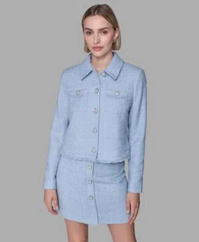 Karl Lagerfeld Womens Five Button Cropped Tweed Jacket Tweed Mini Skirt In Blue