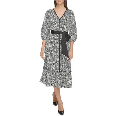Karl Lagerfeld Womens Floral Print Bishop Sleeve Midi Dress
