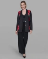 Karl Lagerfeld Womens Floral Print Collar Blazer Print Pants In Black