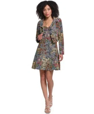 Karl Lagerfeld Womens Floral Tapestry Fit Flare Dress Tapestry Jacket In Red