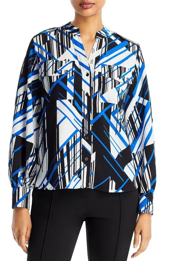 Karl Lagerfeld Womens Geometric Polyester Button-down Top In Blue