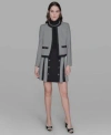 Karl Lagerfeld Womens Gingham Framed Jacket Pleated Skirt Bead Embellished Sleeveless Mock Neck Top In Animal Print