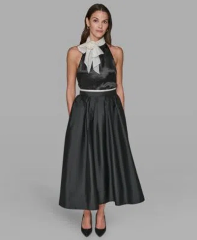 Karl Lagerfeld Womens Halter Bow Neck Top Bubble Midi Skirt In Black