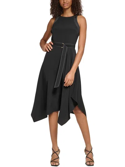 Karl Lagerfeld Womens Handkerchief Hem Sleeveless Midi Dress In Black