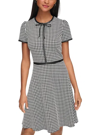 Karl Lagerfeld Womens Houndstooth Bow Neck Mini Dress In Black