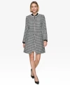 Karl Lagerfeld Womens Houndstooth Zipped Jacket Houndstooth Miniskirt Tie Neck Long Sleeve Satin Blouse In Black,soft White