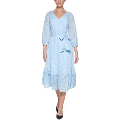 Karl Lagerfeld Womens Jacquard Button Down Midi Dress In Blue
