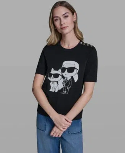 Karl Lagerfeld Womens Karl Choupette Crew Neck Graphic Sweater In Black
