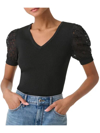 Karl Lagerfeld Womens Lace Sleeve V-neck Pullover Top In Black