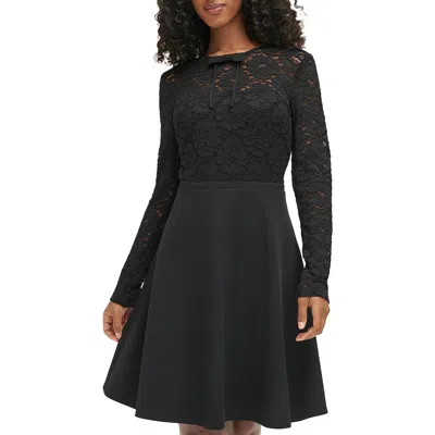 Karl Lagerfeld Womens Lace Trim Bow Midi Dress In Black