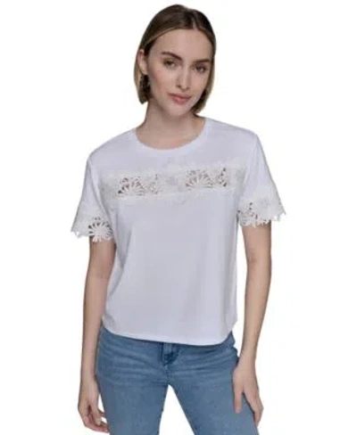 Karl Lagerfeld Womens Lace Trim Knit Top Xs P Xl In Orange