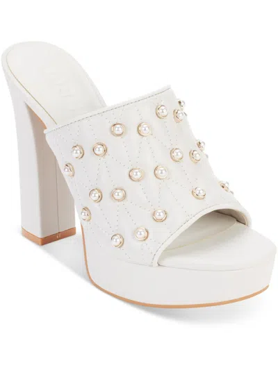 Karl Lagerfeld Womens Leather Embellished Slide Sandals In White