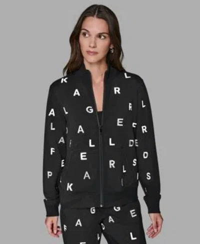 Karl Lagerfeld Womens Logo Detail Pull On Joggers Long Sleeve Jacket In Black