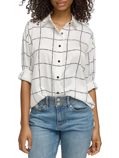 Karl Lagerfeld Womens Logo Polyester Button-down Top In Multi