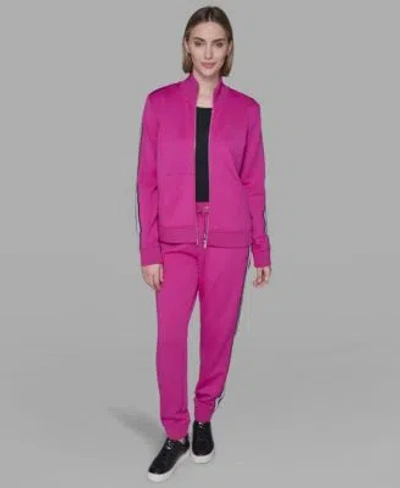 Karl Lagerfeld Womens Logo Tape Jogger Zip Up Jacket In Purple