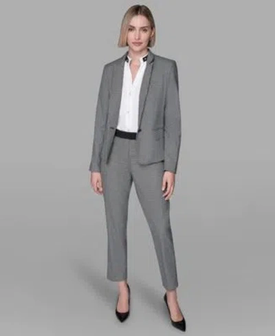 Karl Lagerfeld Womens Long Sleeve Checkered One Button Jacket Sleeveless Top Checkered Straight Ankle Pants In Multi