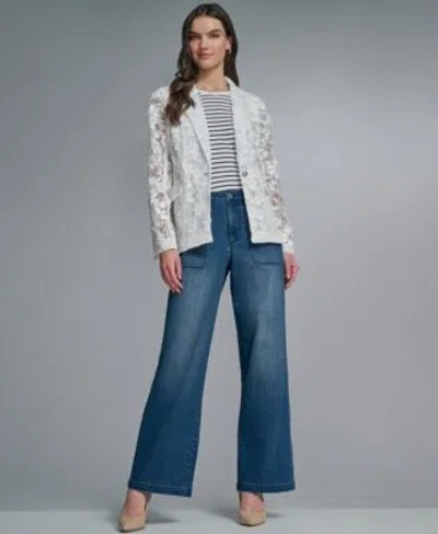 Karl Lagerfeld Womens Long Sleeve Collared Laced Blazer In Blue