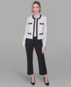 Karl Lagerfeld Womens Long Sleeve Contrast Tweed Jacket Sleeveless Printed Top Ankle Straight Pants In Multi