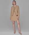 Karl Lagerfeld Womens Long Sleeve Cropped Button Jacket Short Sleeve Ribbed Sweater Knee Length Button Detail Skirt In Nude