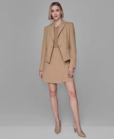 Karl Lagerfeld Womens Long Sleeve Cropped Button Jacket Short Sleeve Ribbed Sweater Knee Length Button Detail Skirt In Nude