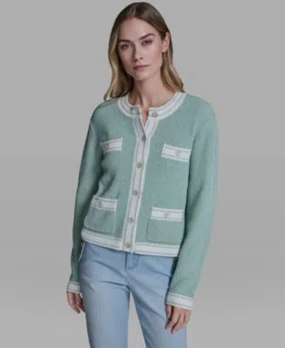Karl Lagerfeld Womens Marled Crew Neck Cardigan Sweater In Blue