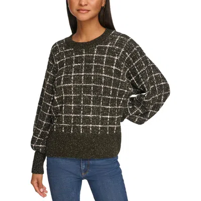 Karl Lagerfeld Womens Metallic Plaid Crewneck Sweater In Multi