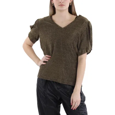Karl Lagerfeld Womens Metallic Puff Sleeves Pullover Top