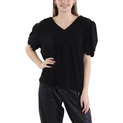 Karl Lagerfeld Womens Metallic Puff Sleeves Pullover Top