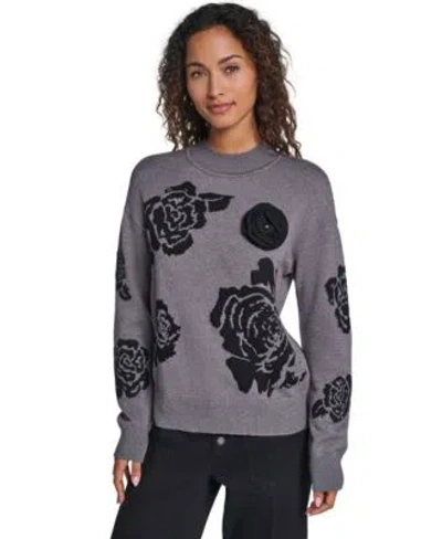 Karl Lagerfeld Womens Mock Neck Long Sleeve Floral Sweater In Purple