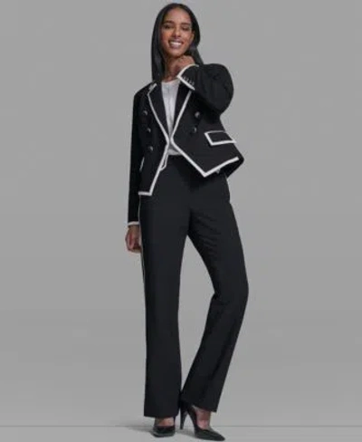 Karl Lagerfeld Womens Notch Collar Jacket Cut Sew Crew Neck Top Flare Pants In Black