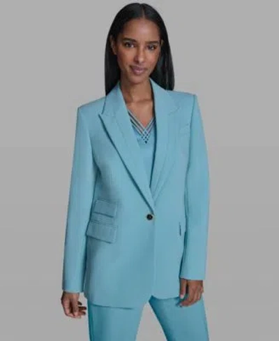 Karl Lagerfeld Womens Notch Lapel Collar One Button Blazer Neck Camisole Mid Rise Wide Leg Pants In Aqua Mist