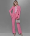 Karl Lagerfeld Womens One Button Blazer Straight Leg Trousers Printed Sleeveless Tie Neck Blouse In Pink Sherbert
