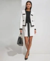 KARL LAGERFELD WOMENS OPEN FRONT COLORBLOCK TWEED BLAZER SWEATER KNIT SHORT SLEEVE TOP COLORBLOCK TWEED MINI SKIRT