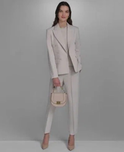 Karl Lagerfeld Womens Open Front Pearl Embellished Jacket Slim Fit Pull On Pants Embellished Neck Sleeveless Knit T In Gray