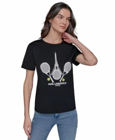 Karl Lagerfeld Womens Paris Tennis Graphic T Shirt Xs P Xl