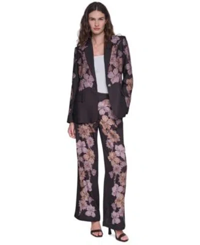 Karl Lagerfeld Womens Placed Print Long Sleeve Short Blazer Wide Leg High Waisted Floral Print Pants In Black