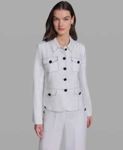 Karl Lagerfeld Womens Pocket Detail Collared Jacket Wide Leg Sailor Pants In White