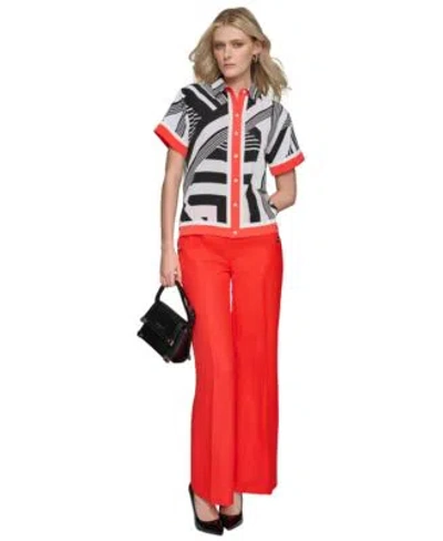 Karl Lagerfeld Womens Printed Button Down Blouse Sailor Pants In Red