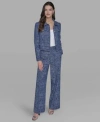 Karl Lagerfeld Womens Printed Denim Button Front Jacket Wide Leg Pants In Blue