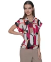 Karl Lagerfeld Womens Printed Elastic Hem Shirt Xs P Xl In Pink