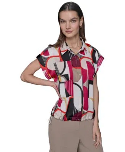 Karl Lagerfeld Womens Printed Elastic Hem Shirt Xs P Xl In Pink