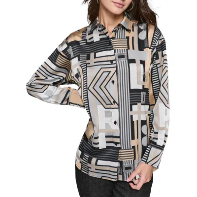 Karl Lagerfeld Womens Printed Satin Button-down Top In Multi